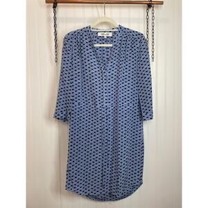 Diane Von Furstenberg Blue Print Mini Shirt Dress Silk Long Sleeve Womens Sze 2